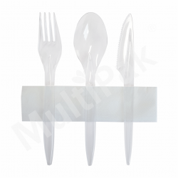 Sztućce - transparent widelec,nóż,łyżka+ serwetka